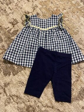 Navy Blue Gingham Top with Navy Leggings
